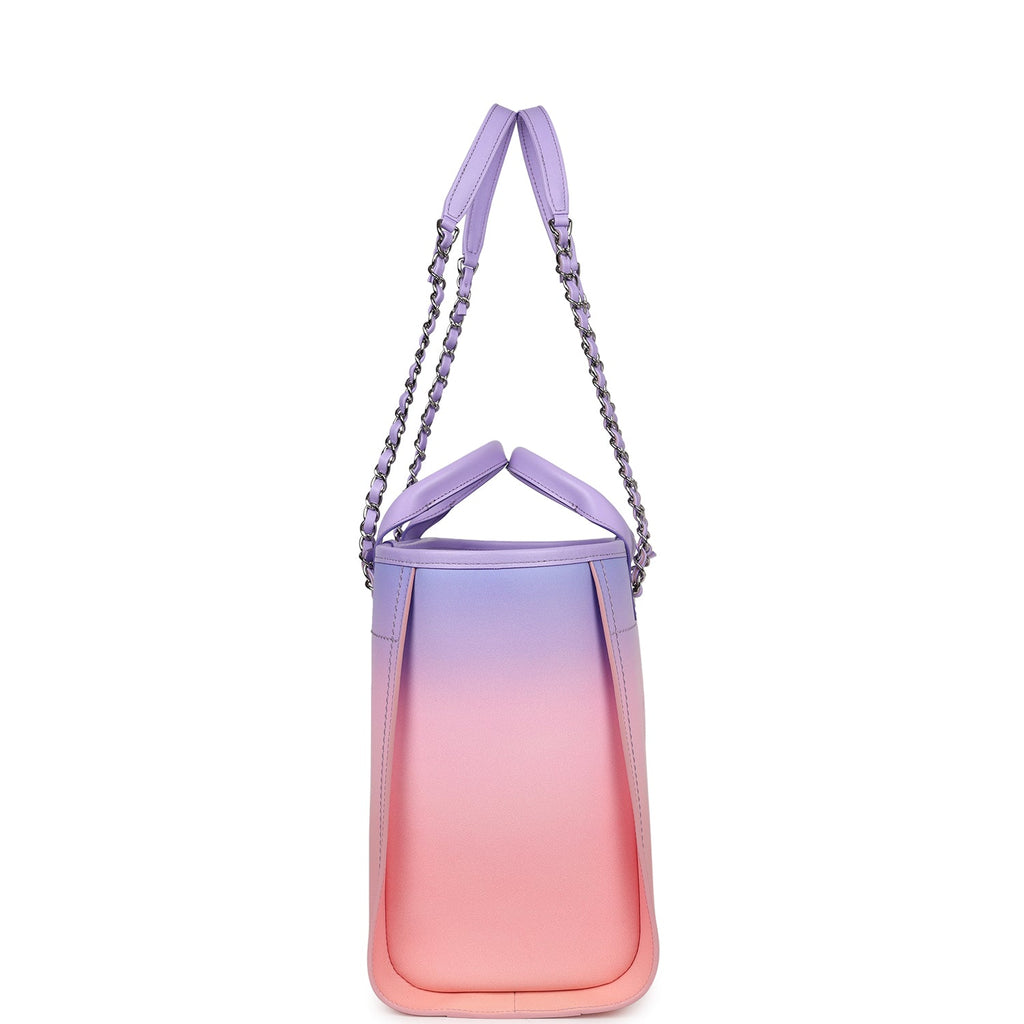 Chanel Small Deauville Shopping Tote Pink and Purple Ombre Calfskin Silver Hardware - Image 4