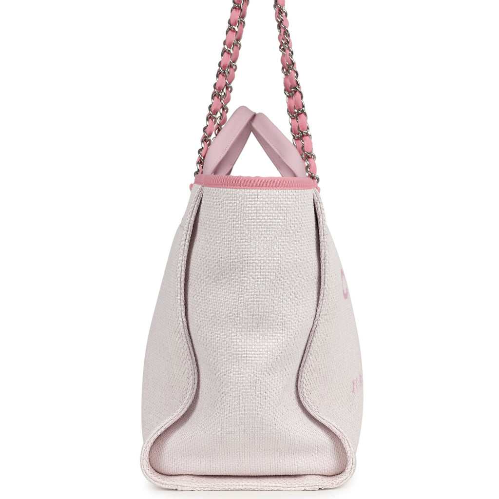 Pre-owned Chanel Medium Deauville Shopping Tote Light Pink Raffia and Canvas Silver Hardware - Image 4