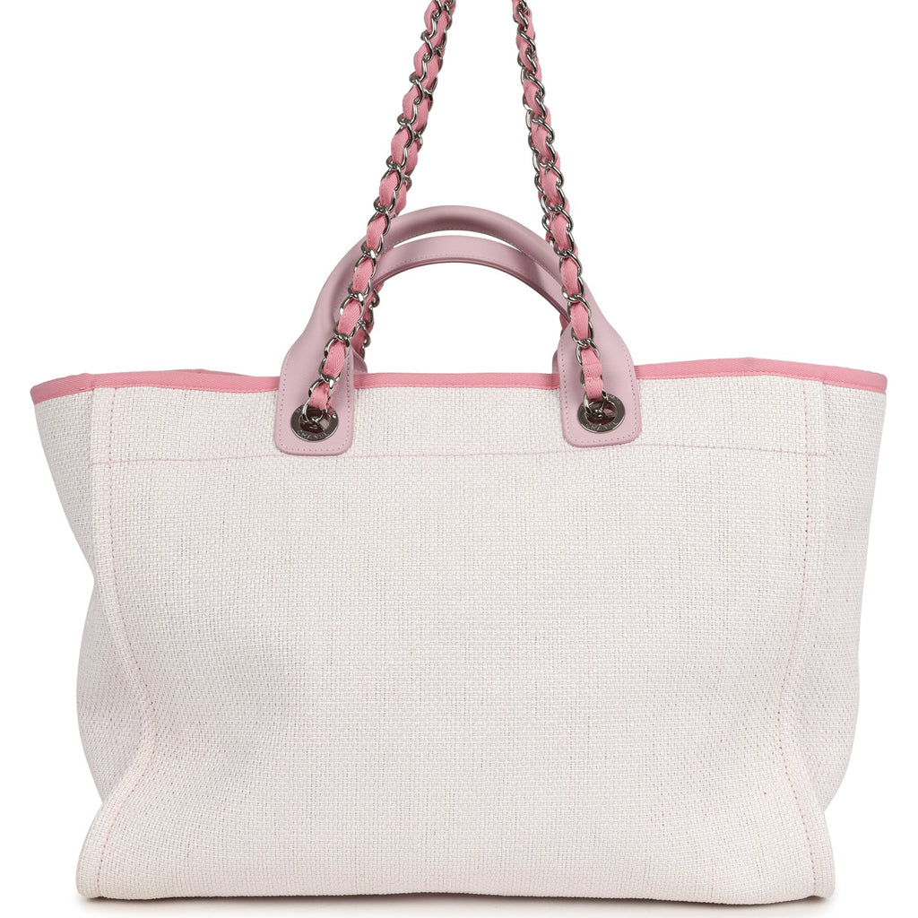 Pre-owned Chanel Medium Deauville Shopping Tote Light Pink Raffia and Canvas Silver Hardware - Image 5