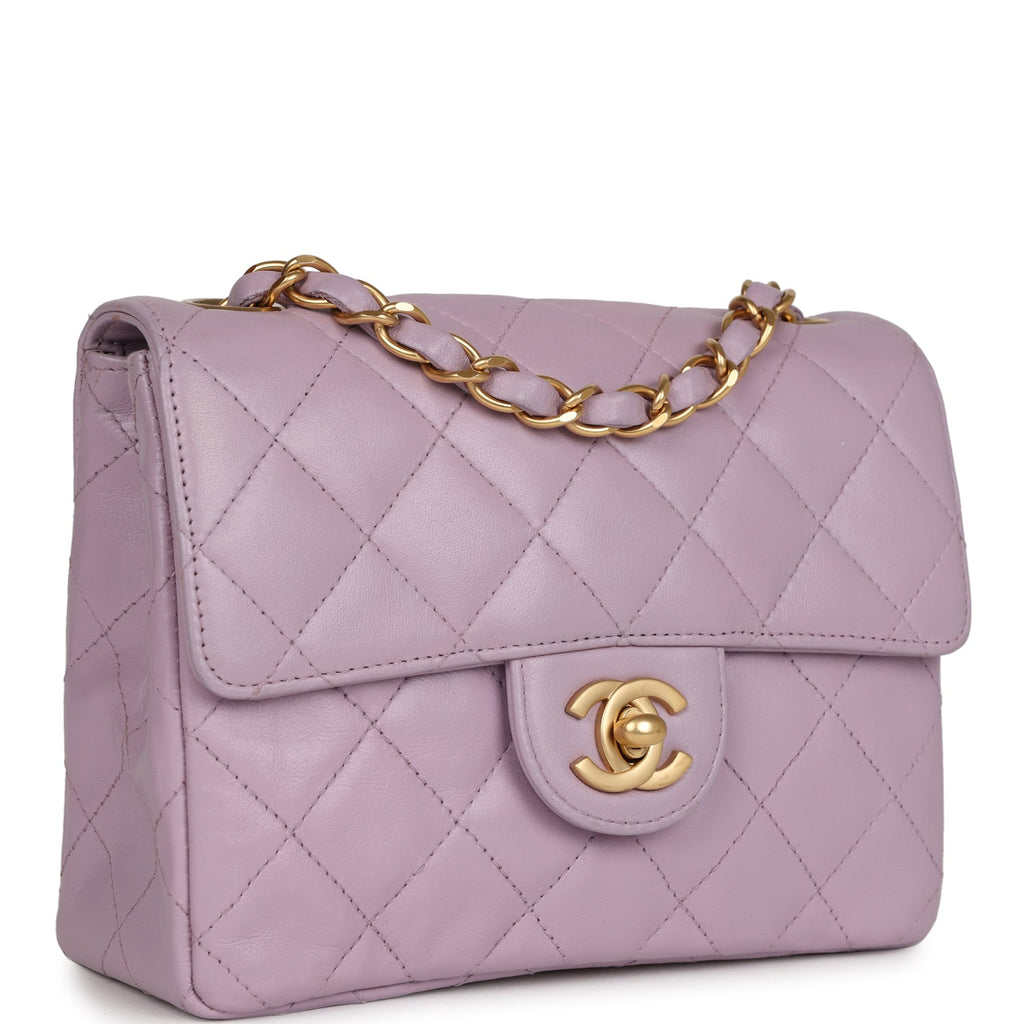 Vintage Chanel Mini Square Flap Bag Light Purple Lambskin Matte Gold Hardware - Image 3
