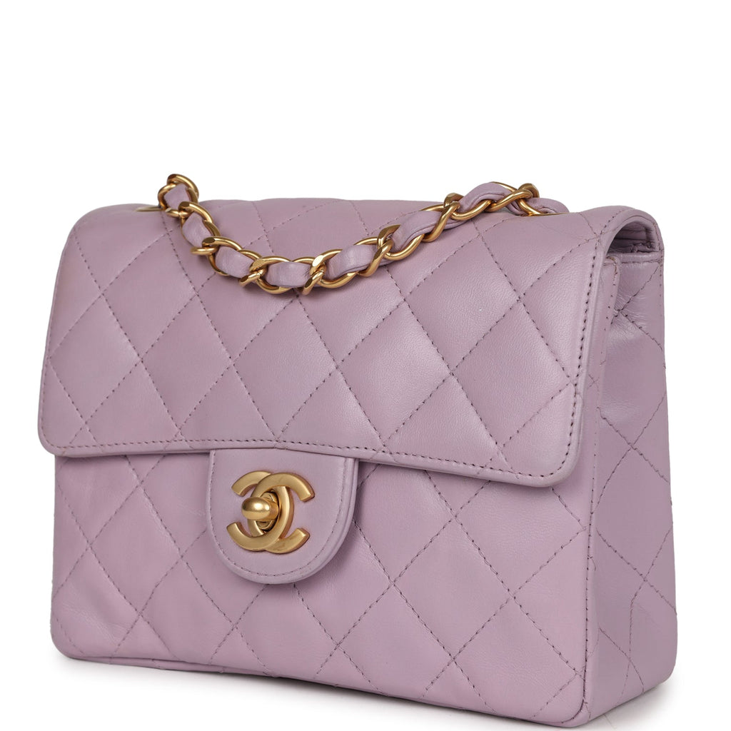Vintage Chanel Mini Square Flap Bag Light Purple Lambskin Matte Gold Hardware - Image 6