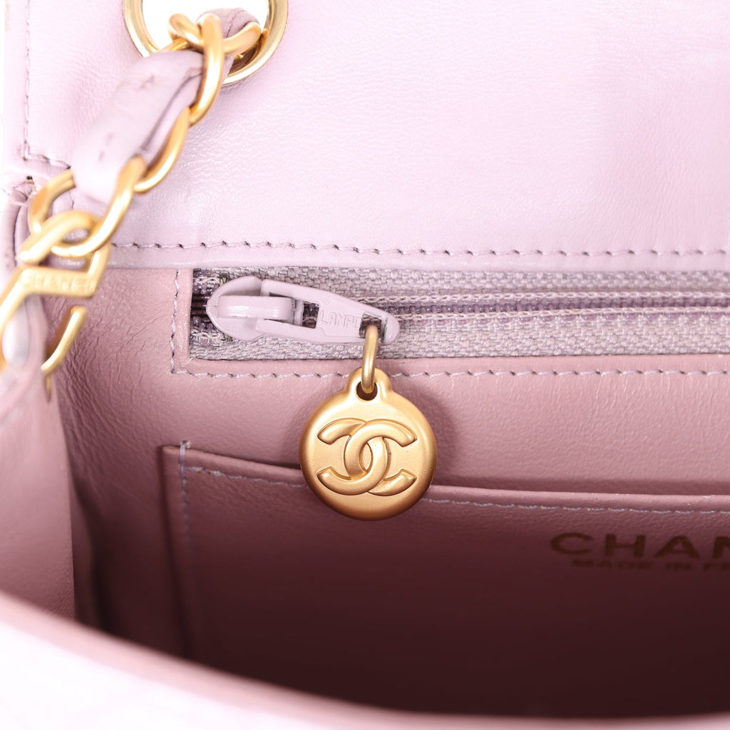 Vintage Chanel Mini Square Flap Bag Light Purple Lambskin Matte Gold Hardware - Image 11