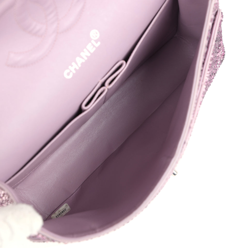Custom Swarovski Crystal Vintage Chanel Medium Classic Double Flap Purple Lambskin Silver Hardware - Image 10