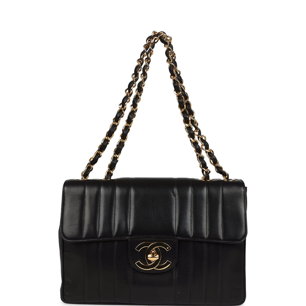 Vintage Chanel Jumbo Classic Mademoiselle Vertical Flap Black Lambskin Gold Hardware - Image 8