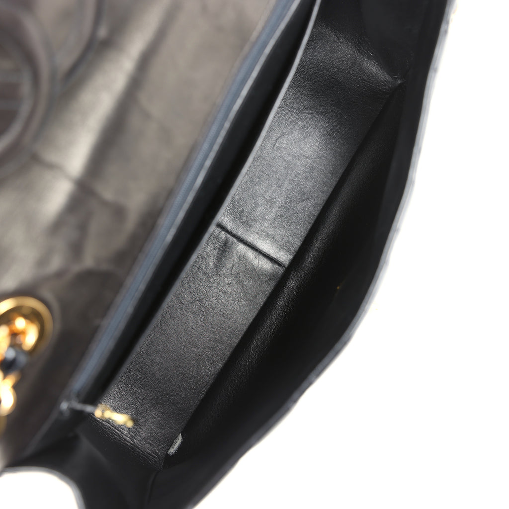 Vintage Chanel Maxi Classic Chain Around Single Flap Bag Black Patent Gold Hardware - Image 9