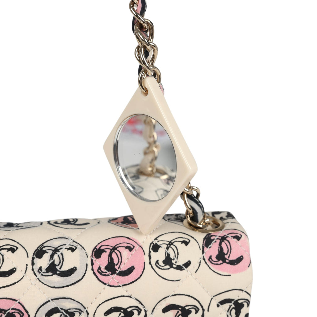 Vintage Chanel Mini Logo Square Flap Bag Light Pink Multi Printed Nylon Light Gold Hardware - Image 10