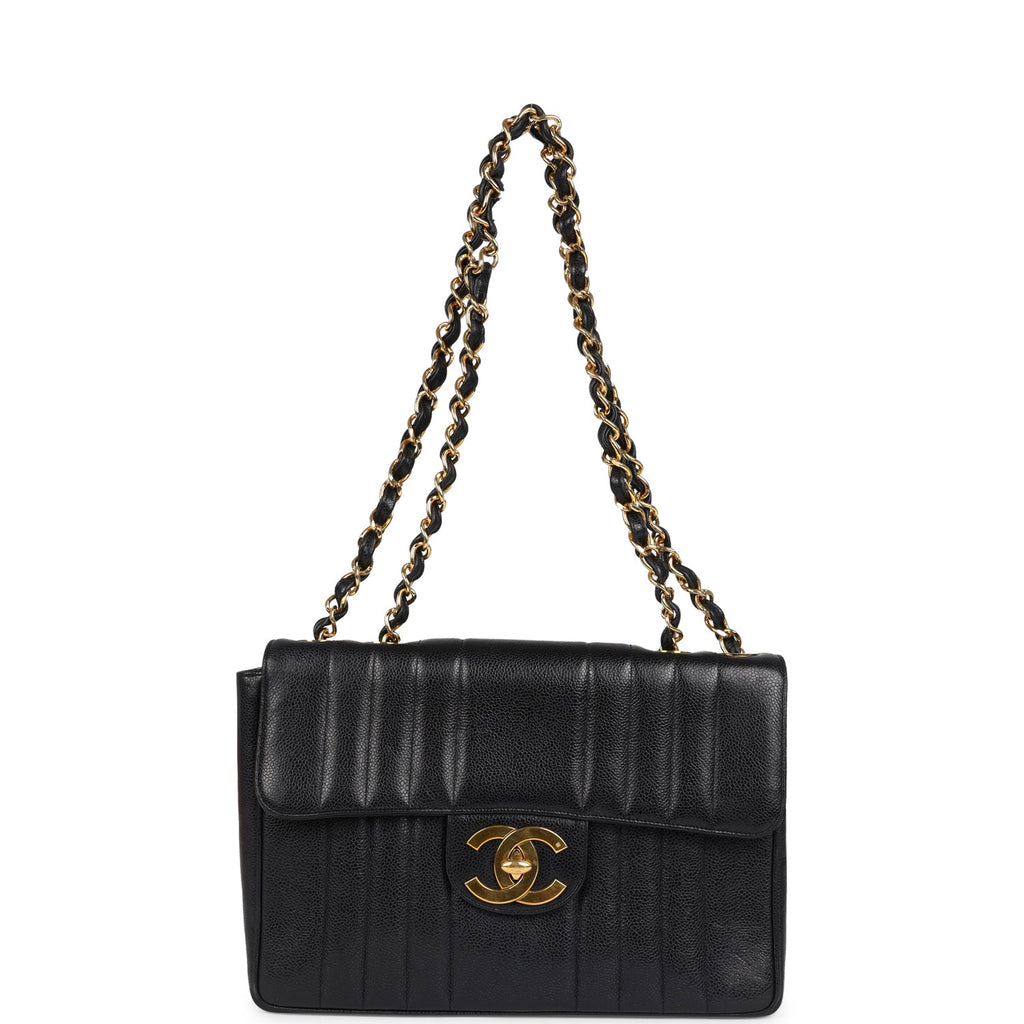 Vintage Chanel Jumbo Classic Mademoiselle Vertical Flap Black Caviar Gold Hardware - Image 8