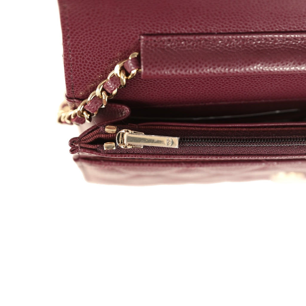 Chanel Wallet On Chain WOC Dark Burgundy Shiny Caviar Light Gold Hardware - Image 12