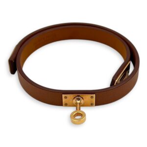 Mini Kelly T2 Brown Bracelet in Calfskin, Rose Gold hardware