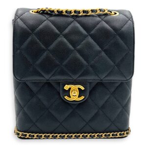 Quilted Seasonal Backpack Gold in Caviar Leather, Gold hardware
