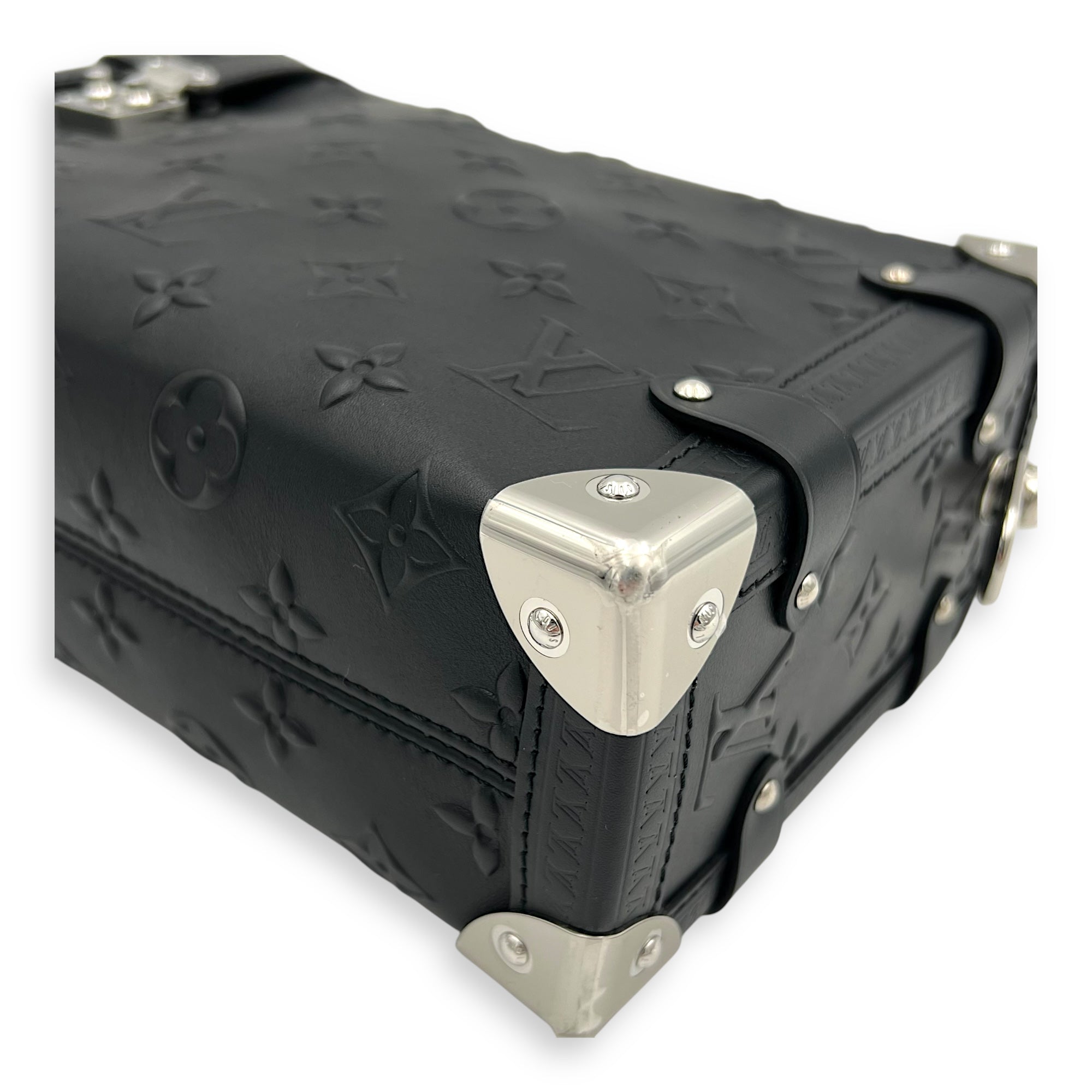 Side Trunk Black Crossbody Bag in Calfskin, Silver hardware - Image 7