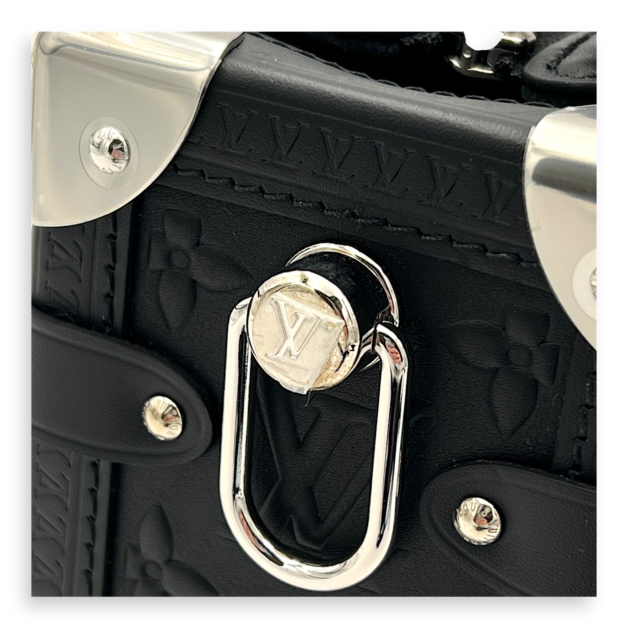 Side Trunk Black Crossbody Bag in Calfskin, Silver hardware - Image 8