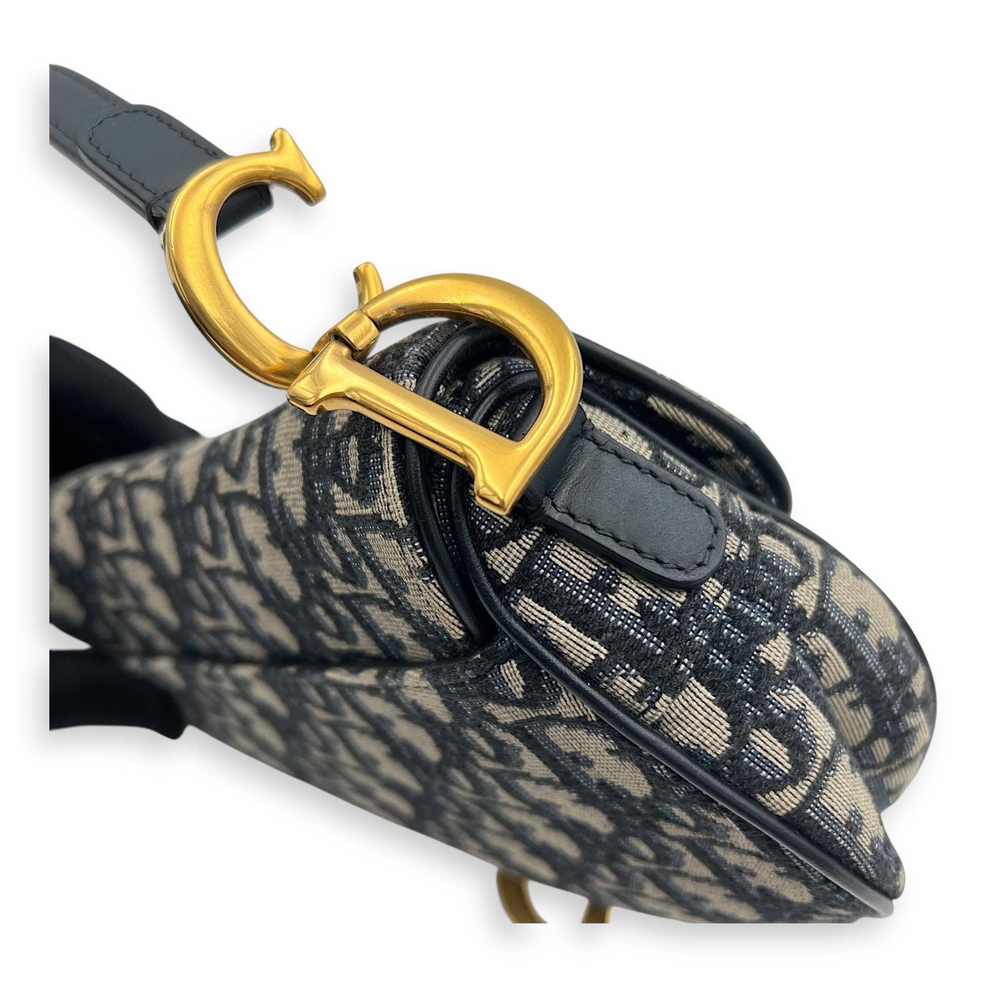 Saddle Top Handle Bag Mini Blue in Jacquard, Gold hardware - Image 13