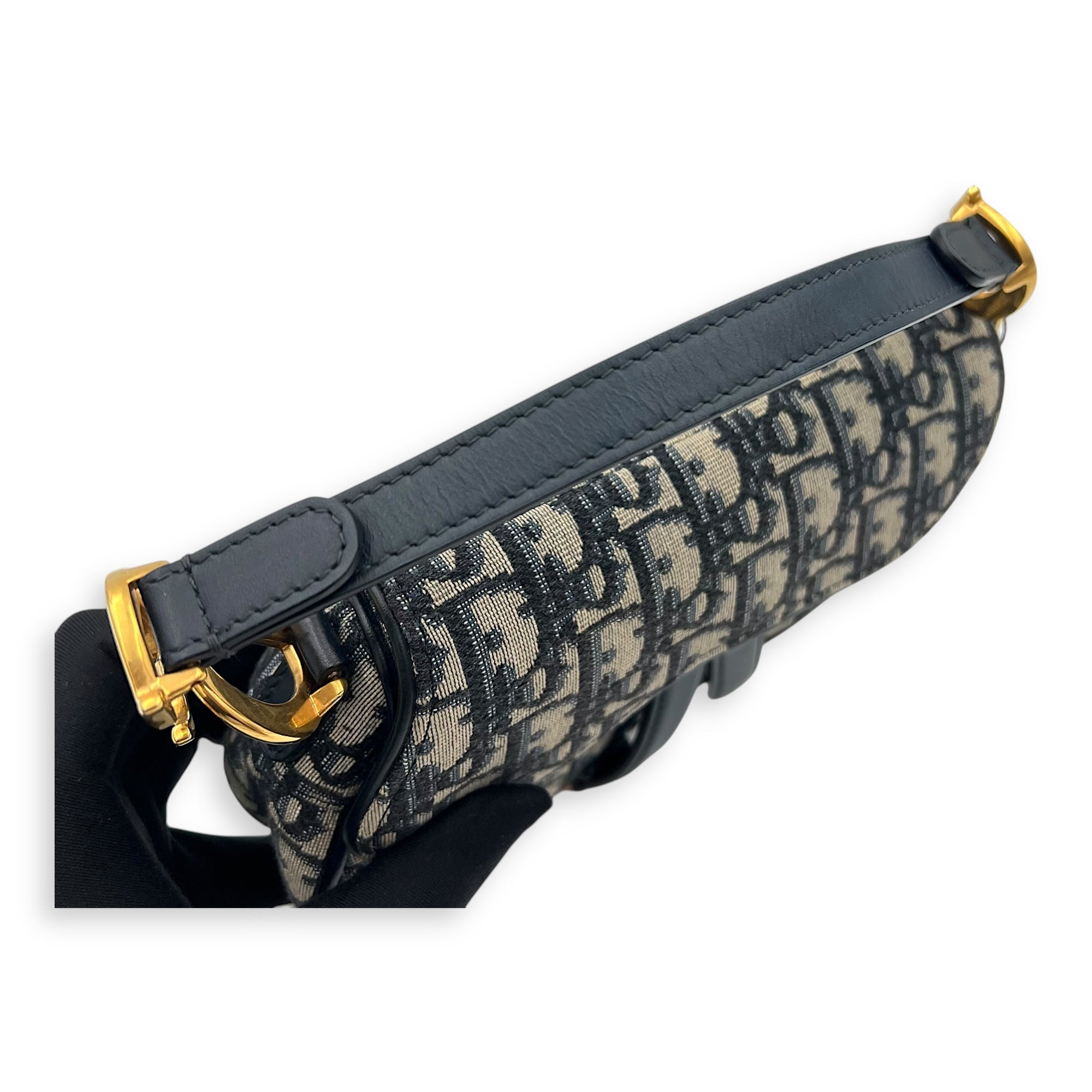 Saddle Top Handle Bag Mini Blue in Jacquard, Gold hardware - Image 16