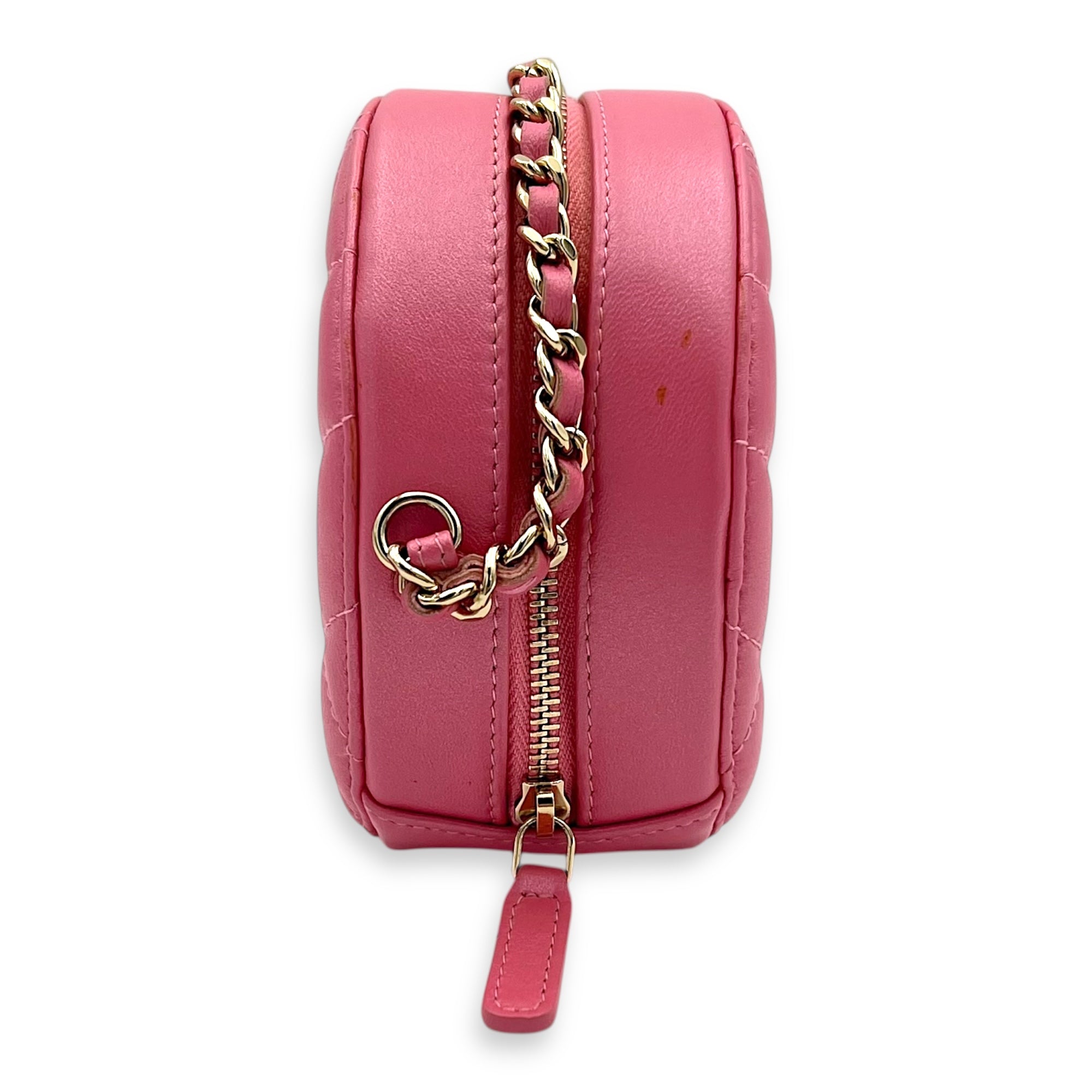 CC Round Crossbody Bag Pink in Lambskin, Gold hardware - Image 4