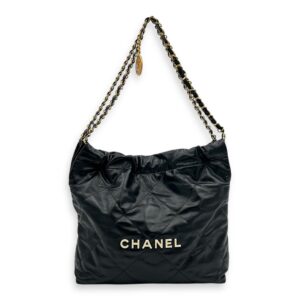 22 Tote Tote Bag Small Black in Calfskin, Gold hardware