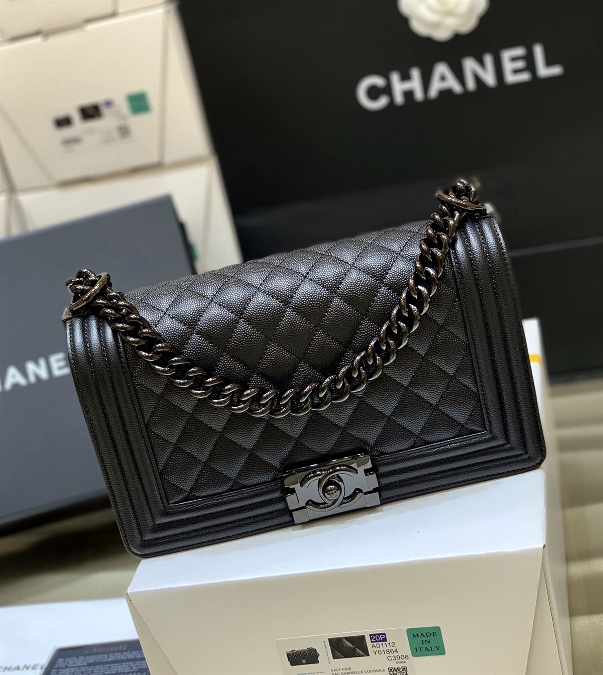 Chanel Medium Boy Bag Black Caviar Antique - Image 4