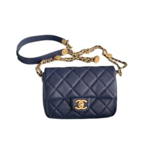 Chanel Mini Flap Bag Navy Blue Shiny Calfskin