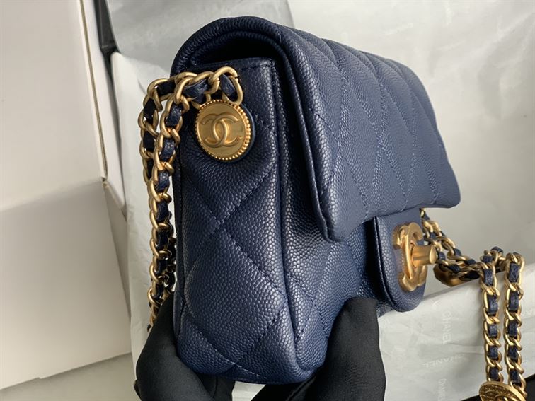 Chanel Mini Flap Bag Navy Blue Shiny Calfskin - Image 7