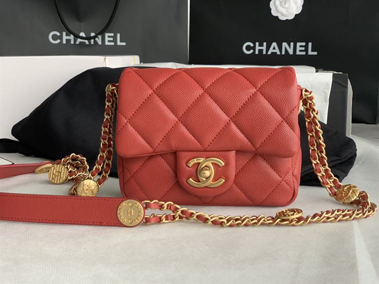 Chanel Mini Flap Bag Red Shiny Calfskin - Image 3