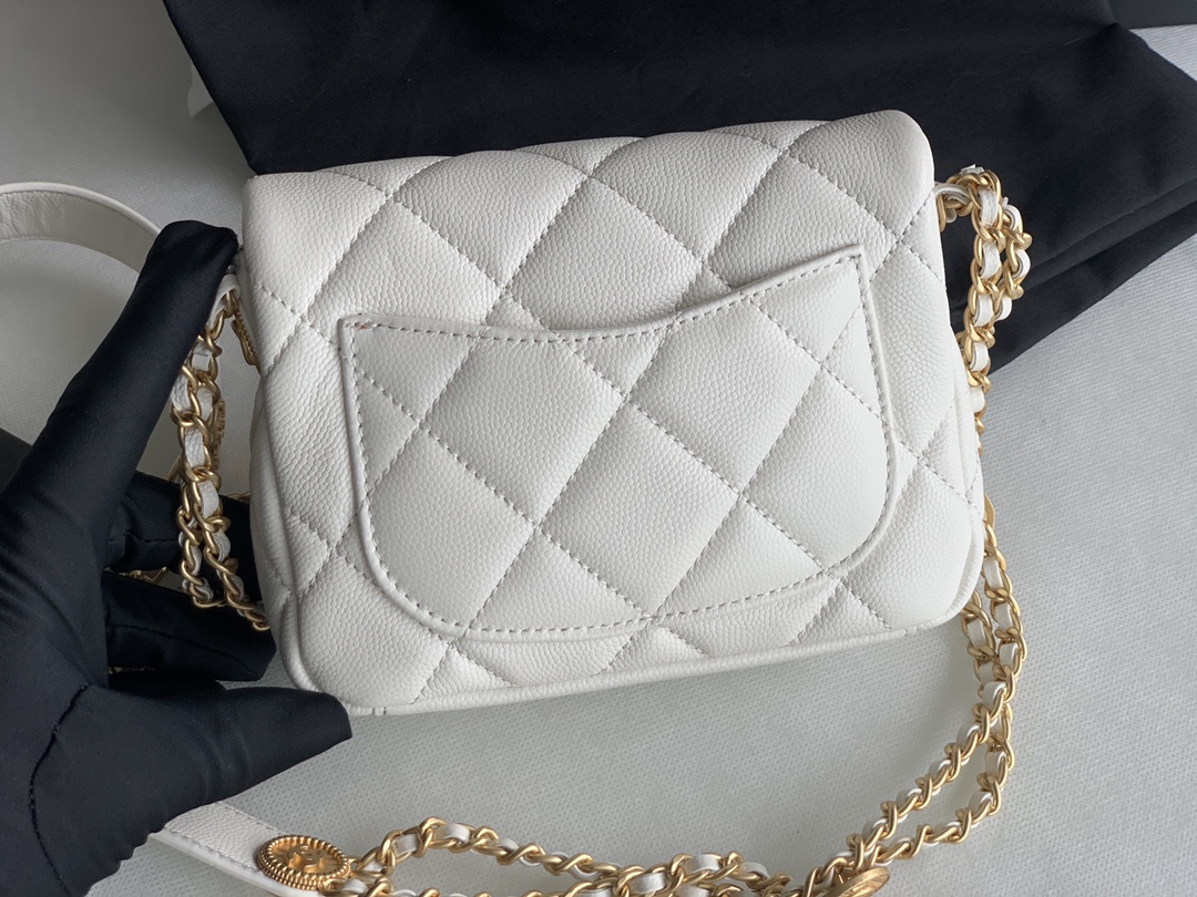 Chanel Mini Flap Bag White Shiny Calfskin - Image 5