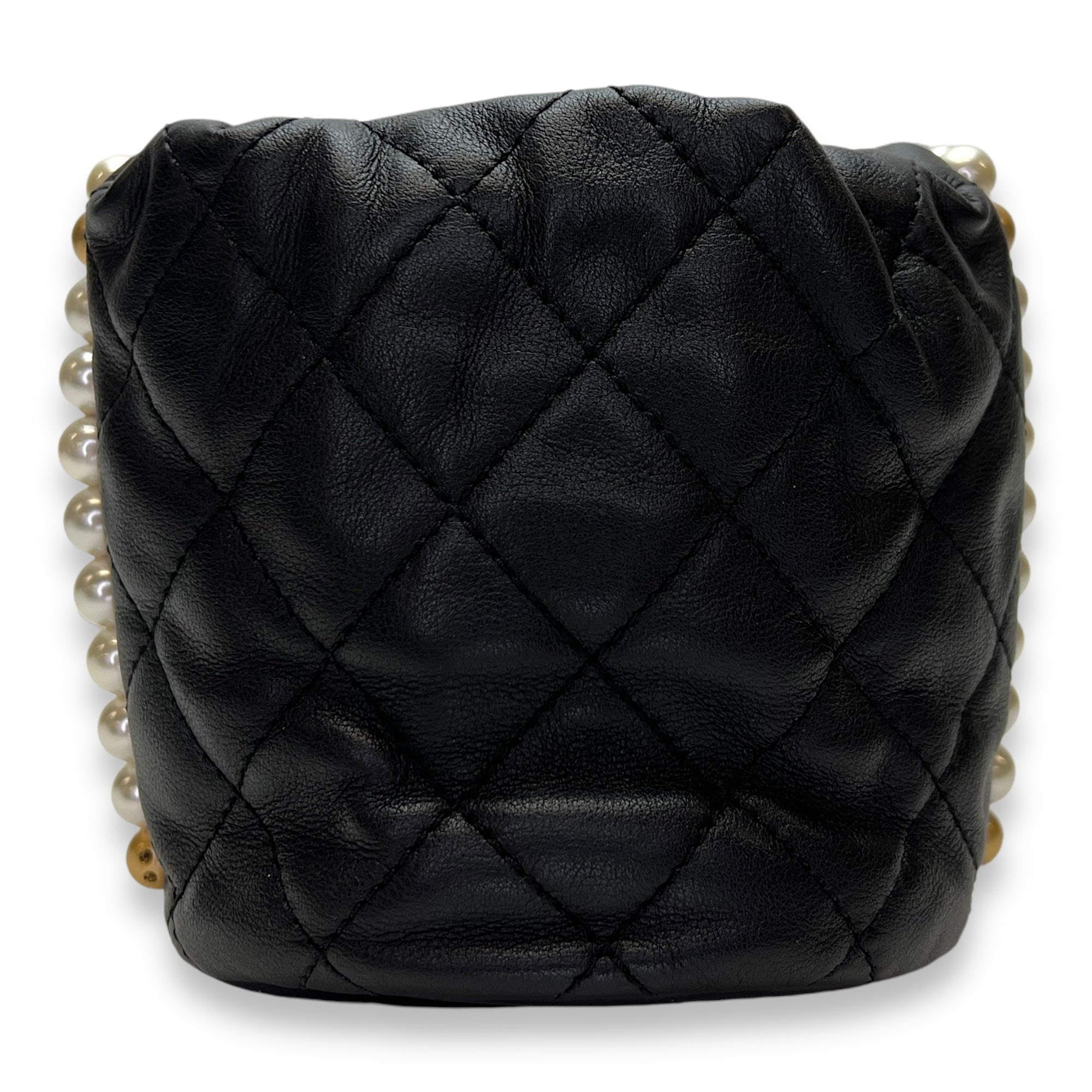 About Pearls Mini Black Bucket Bag in Calfskin, Gold hardware - Image 3