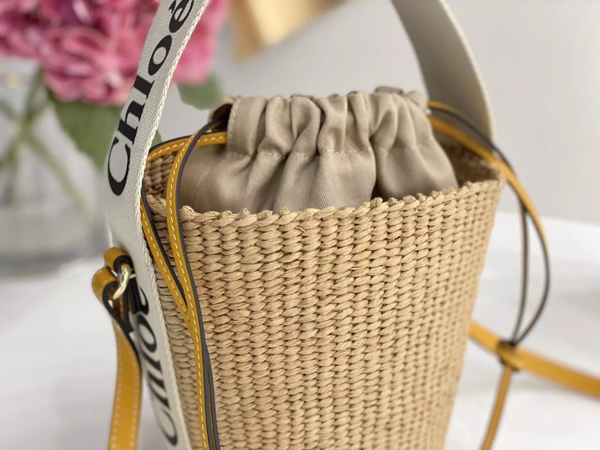 Chloe Small Woody Basket in White/Yellow - Repbags.ru - Image 6