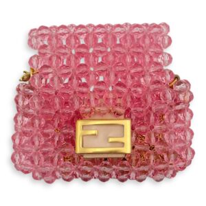 Beaded Baguette Charm/Crossbody Pico Pink Bag Accessory in Beads/Calfskin/Steel, Gold hardware