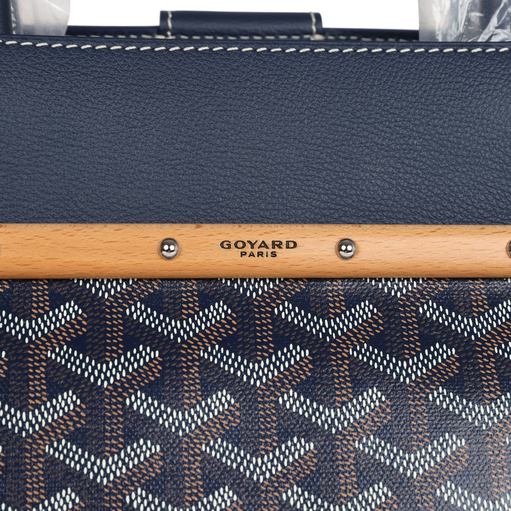 Goyard Saigon Tote Navy Blue Goyardine Canvas Palladium Hardware - Image 7