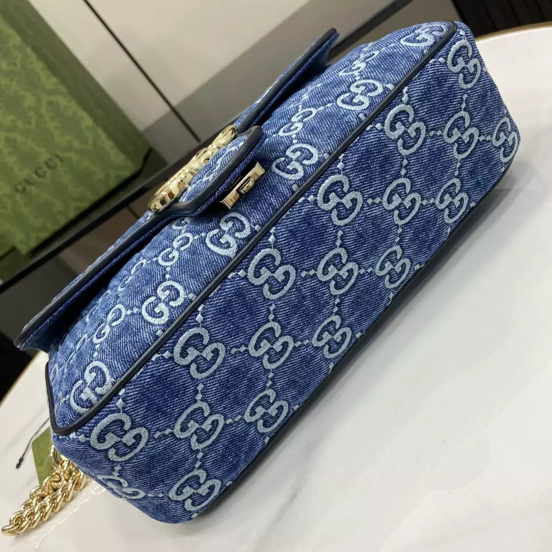 GG Marmont Small Shoulder Bag in Blue GG Denim - Repbags.ru - Image 7