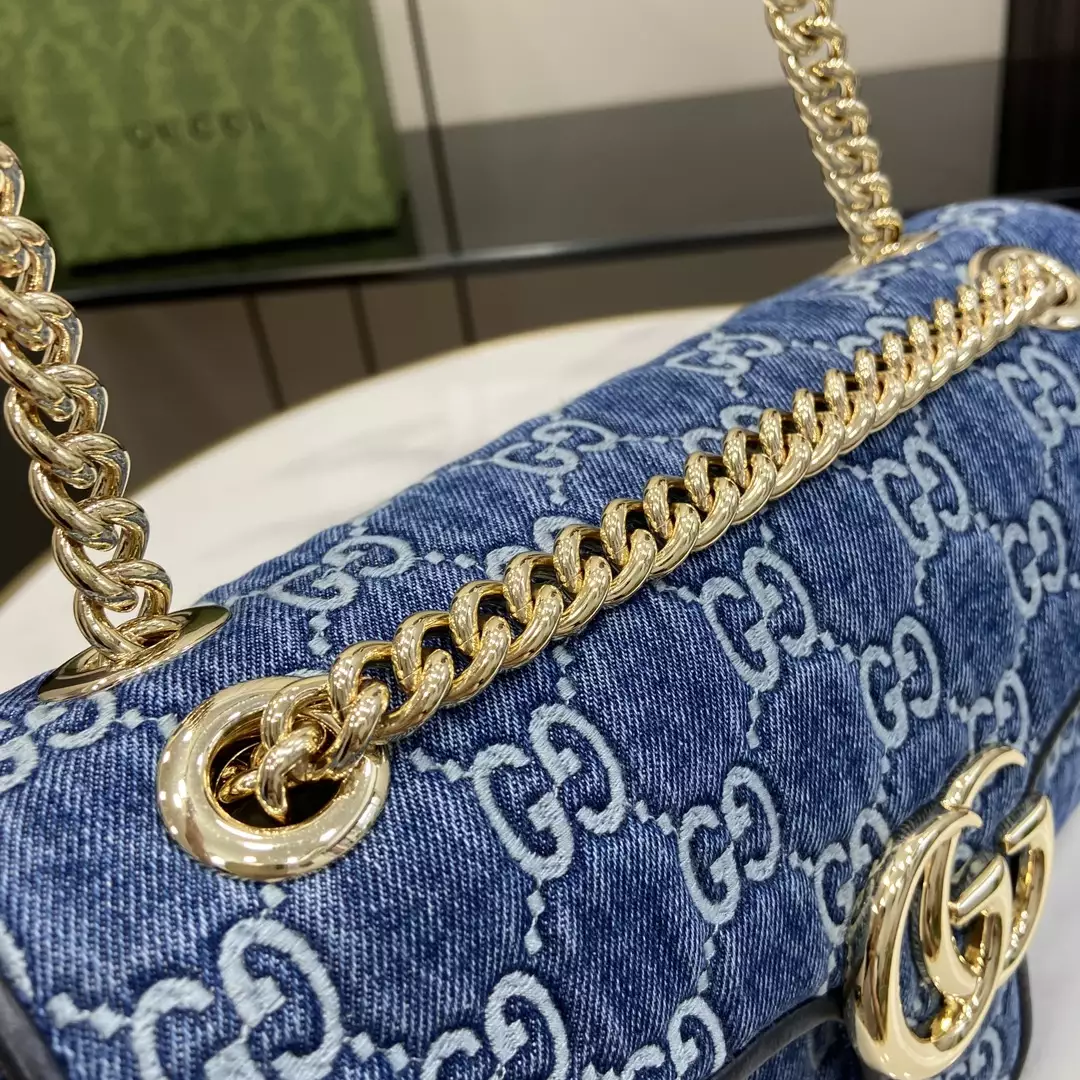 GG Marmont Small Shoulder Bag in Blue GG Denim - Repbags.ru - Image 6
