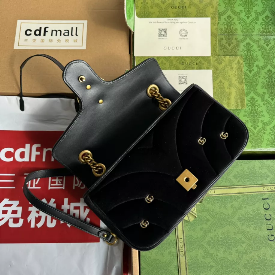 GG Marmont Small Shoulder Bag in Black Velvet - Image 7