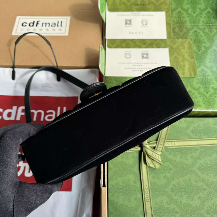 GG Marmont Small Shoulder Bag in Black Velvet - Image 9