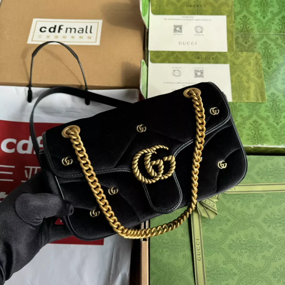 GG Marmont Small Shoulder Bag in Black Velvet - Image 4