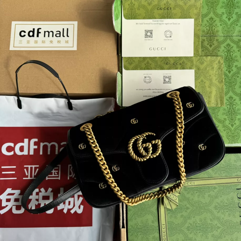GG Marmont Small Shoulder Bag in Black Velvet - Image 3