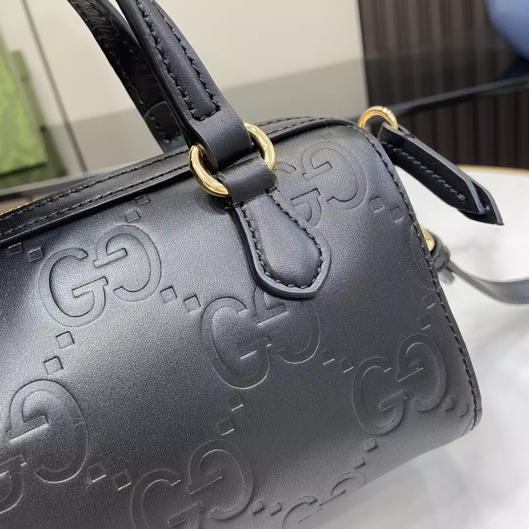 GG Super Mini Top Handle Bag in Black GG Leather - Repbags.ru - Image 6