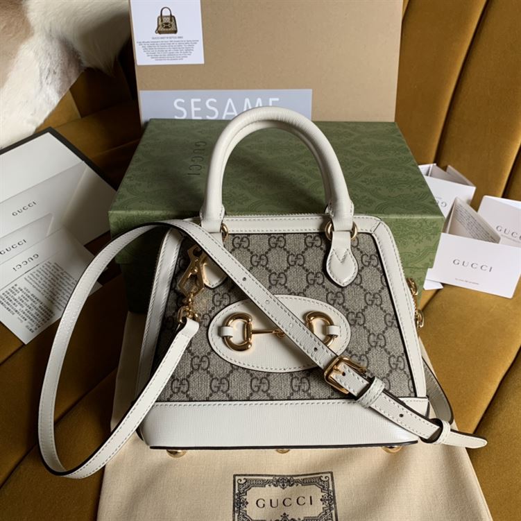 Gucci Horsebit 1955 mini top handle bag Beige/ebony GG Supreme canvas - GB104 - Image 3