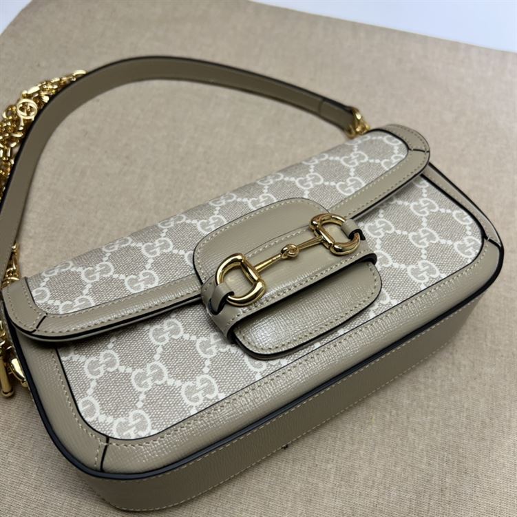 Gucci Horsebit 1955 shoulder bag Beige white GG Supreme canvas - GB126 - Image 6