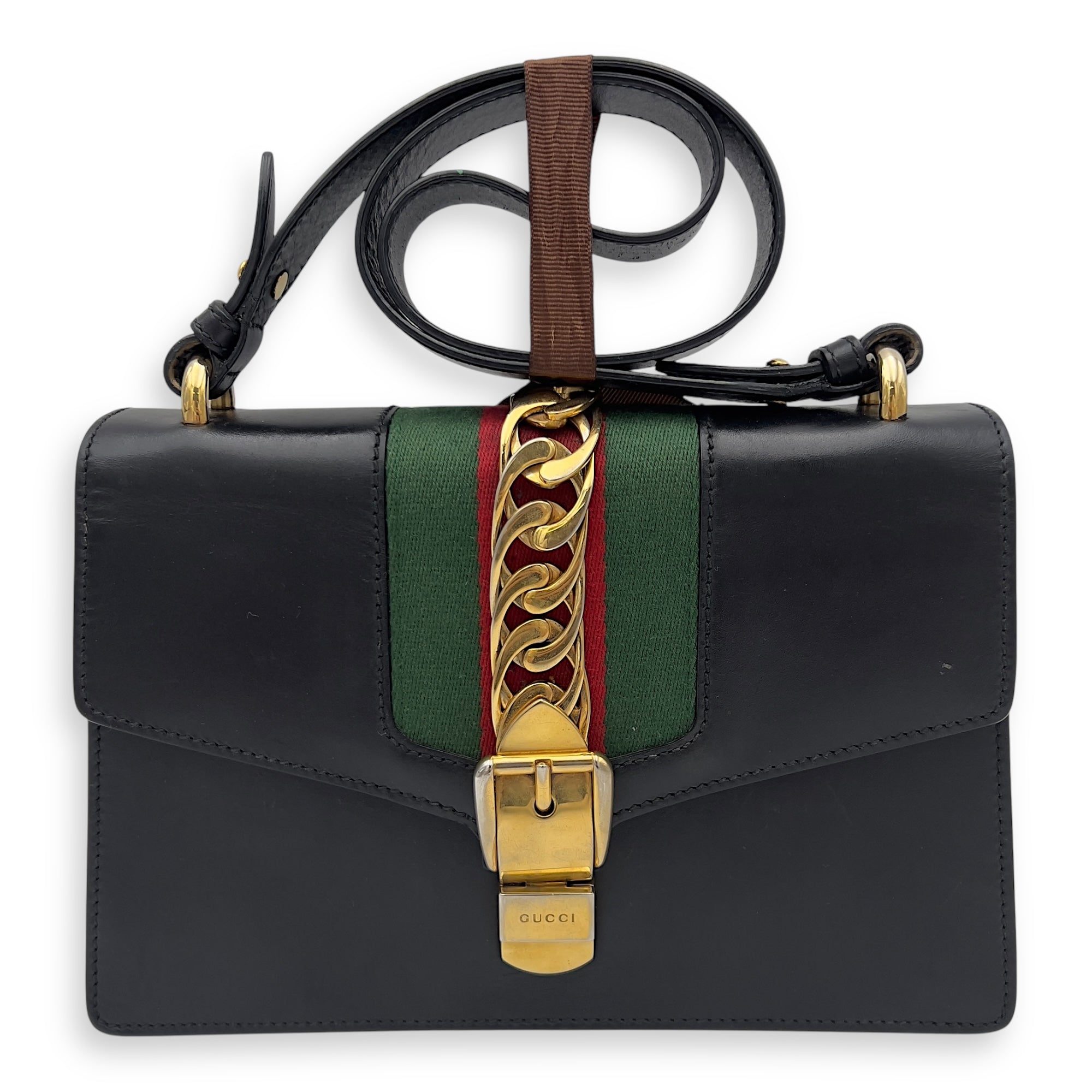 Sylvie Shoulder Bag Black in Calfskin, Gold hardware