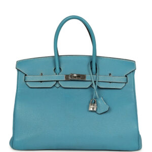 Vintage Hermes Birkin 35 Blue Jean Togo Palladium Hardware