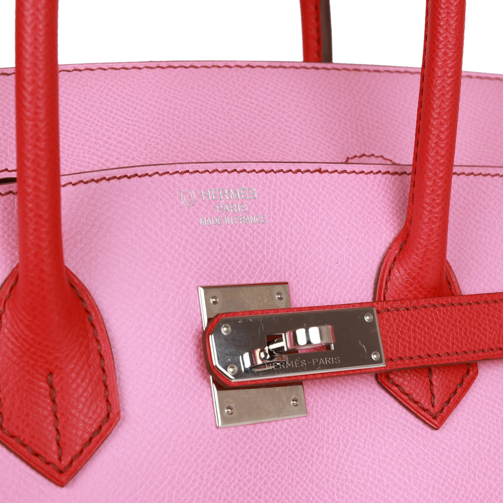 Pre-owned Hermes Special Order (HSS) Birkin 35 Bubblegum and Bougainvillea Epsom Palladium Hardware - Image 8