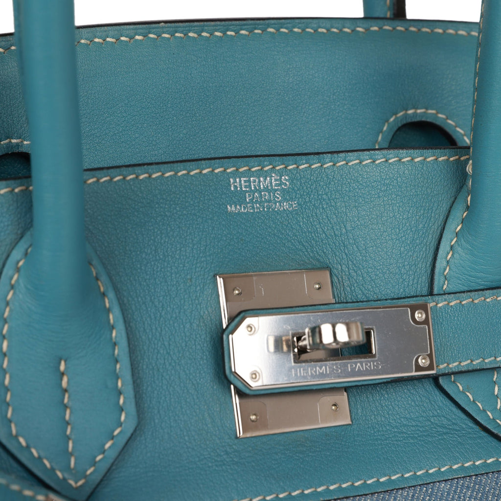 Vintage Hermes Birkin 30 Blue Jean Gulliver and Denim Palladium Hardware - Image 8