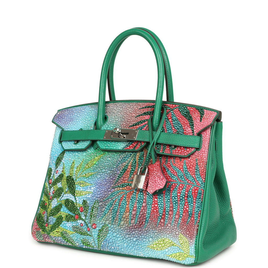 Custom "Paradise" Swarovski Crystal Hermes Birkin 30 Vert Vertigo Togo Palladium Hardware - Image 6