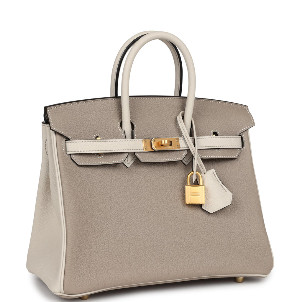 Hermes Special Order (HSS) Birkin 25 Gris Tourterelle and Craie Togo Brushed Gold Hardware - Image 3