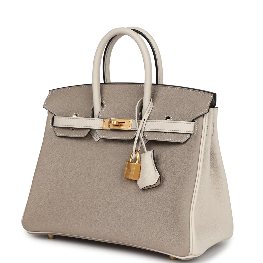 Hermes Special Order (HSS) Birkin 25 Gris Tourterelle and Craie Togo Brushed Gold Hardware - Image 6