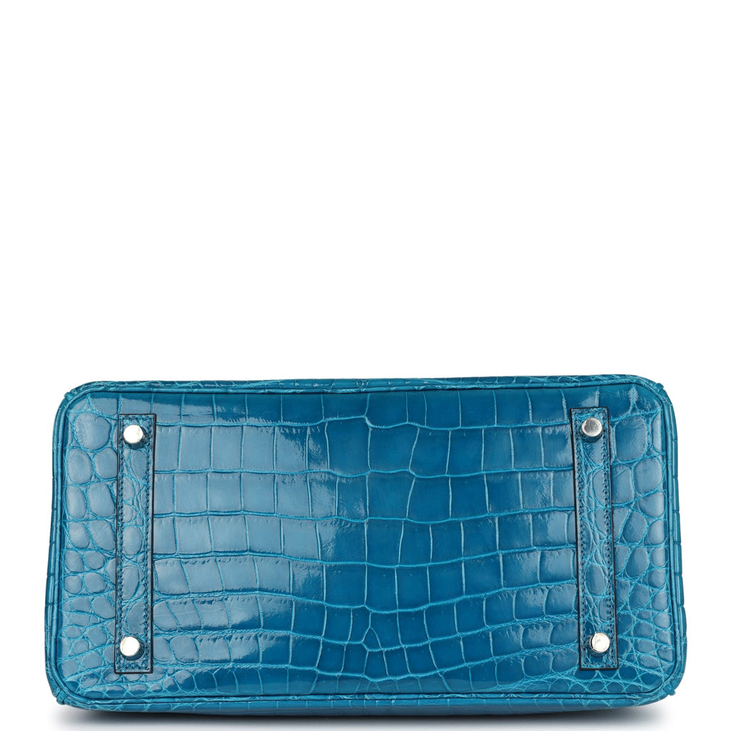 Pre-owned Hermes Birkin 30 Bleu Izmir Shiny Niloticus Crocodile Palladium Hardware - Image 7