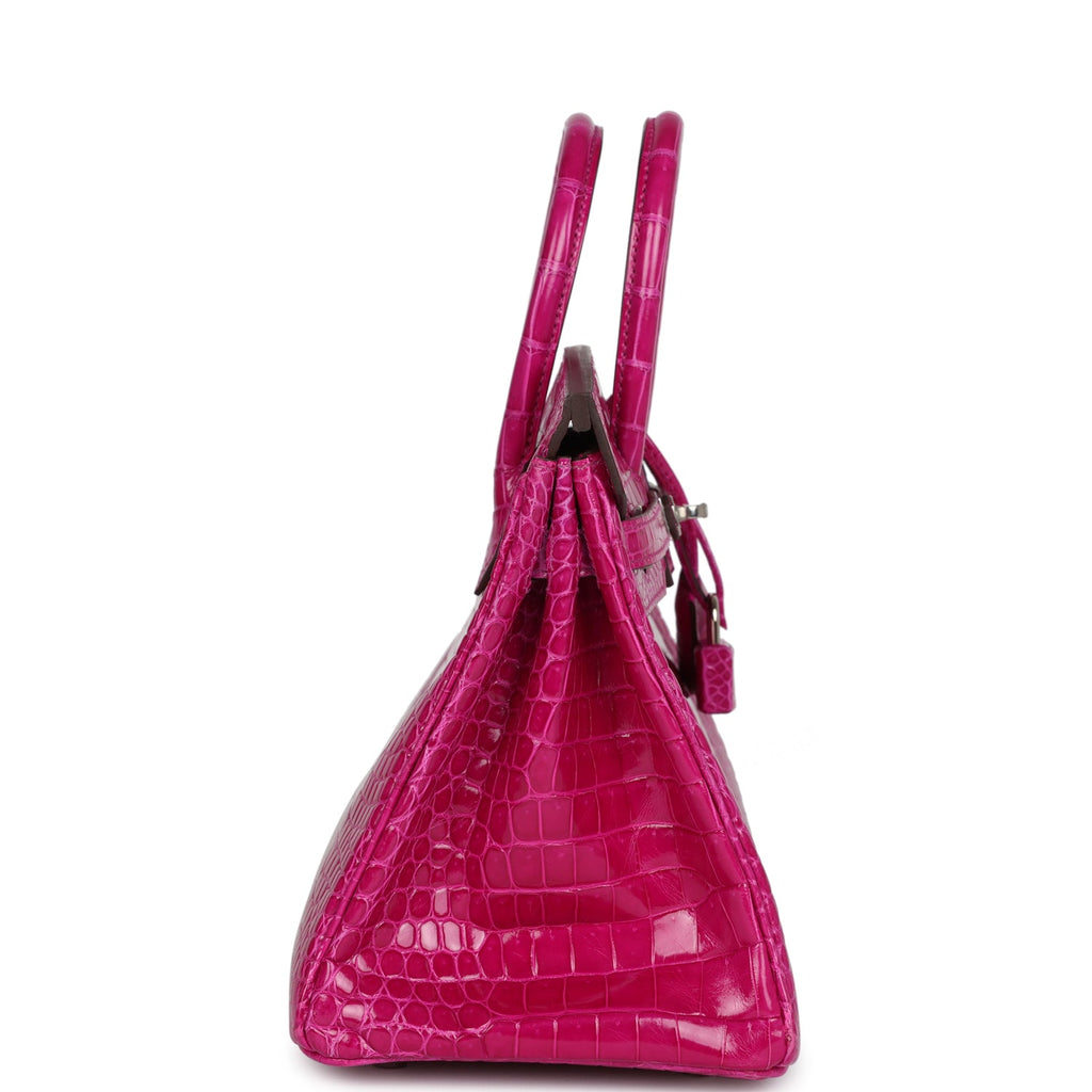 Hermes Birkin 25 Rose Sheherazade Shiny Porosus Crocodile Palladium Hardware - Image 5