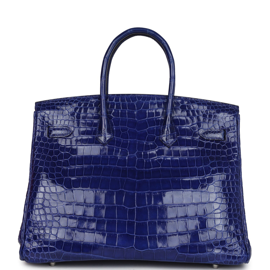 Pre-owned Hermes Birkin 35 Bleu Electric Shiny Porosus Crocodile Palladium Hardware - Image 5