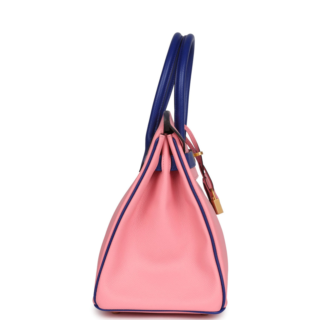 Hermes Special Order (HSS) Birkin 30 Rose Confetti and Bleu Electric Epsom Brushed Gold Hardware - Image 4