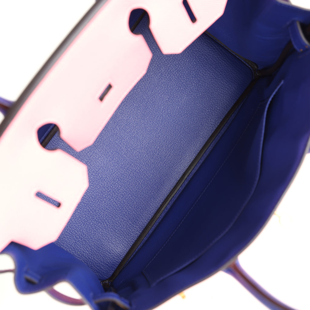 Hermes Special Order (HSS) Birkin 30 Rose Confetti and Bleu Electric Epsom Brushed Gold Hardware - Image 9